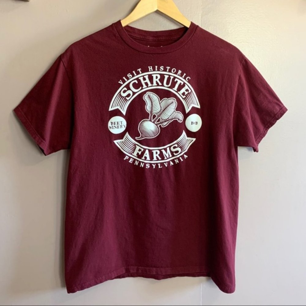 The Office Adult Large Schrute Farms Beet Graphic Crewneck Tshirt Short Sleeve